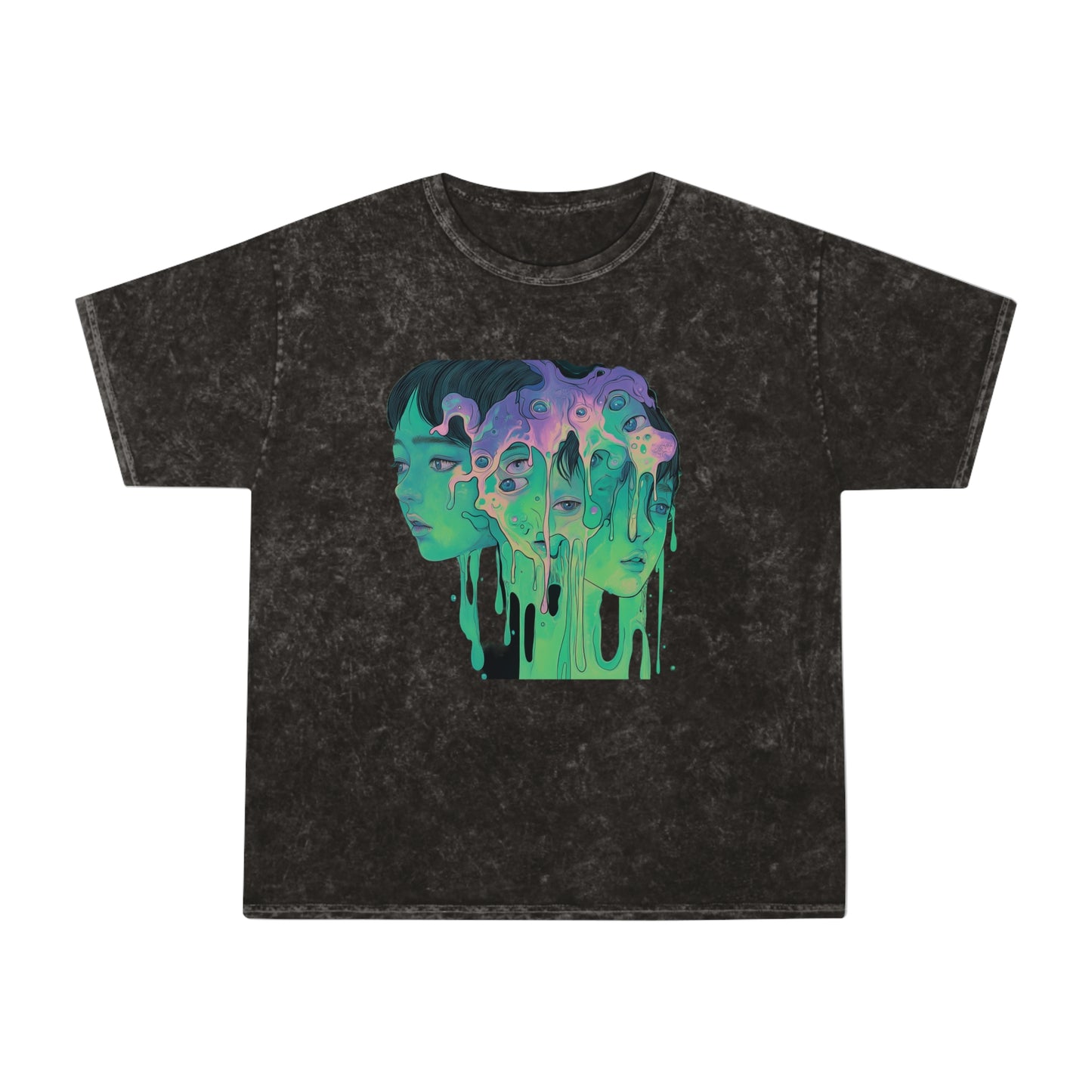 Neon Mint Purple Pastel Goth Anime Face Color Drip Psychedelia Horror Fun House Unisex Mineral Wash T-Shirt