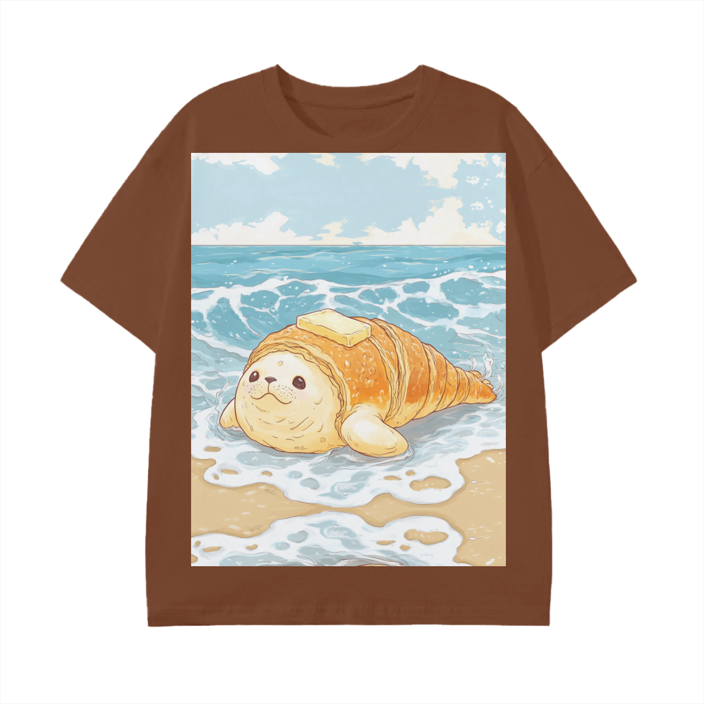 Anime Beach Buttered Seal Croissant Pastry Lump Graphic Unisex Classic T-Shirt