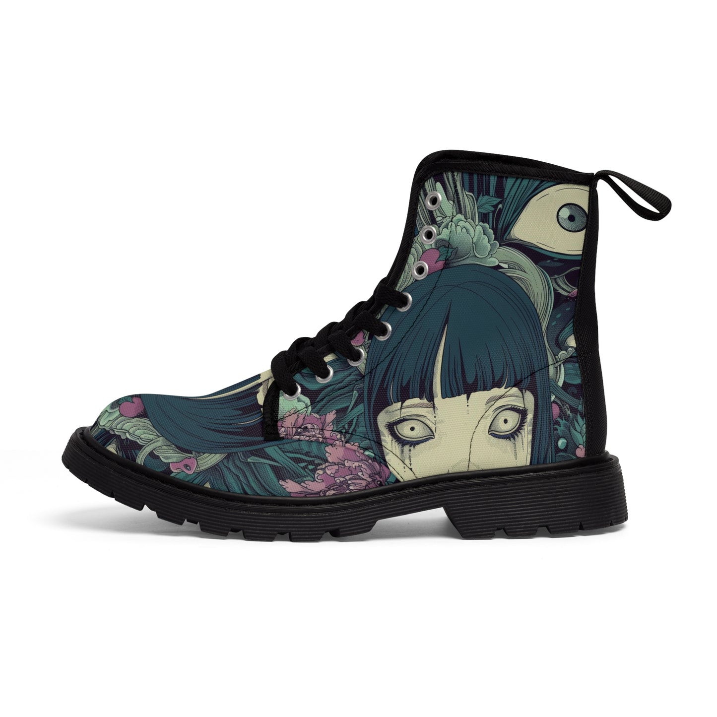 Anime Blue Horror Eyeball vision Goth Men's Canvas Boots