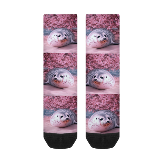 Cherry Blossom Tree Spotted beached Seal All-Over Print Color Matching Crew Socks