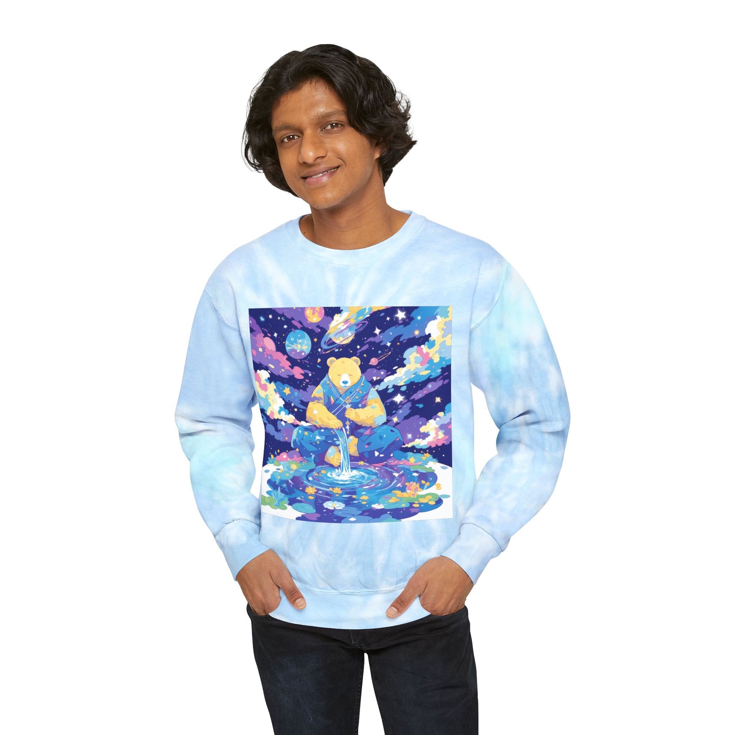 Psychedelic Bear Grateful Pond Drip Unisex Tie-Dye Sweatshirt