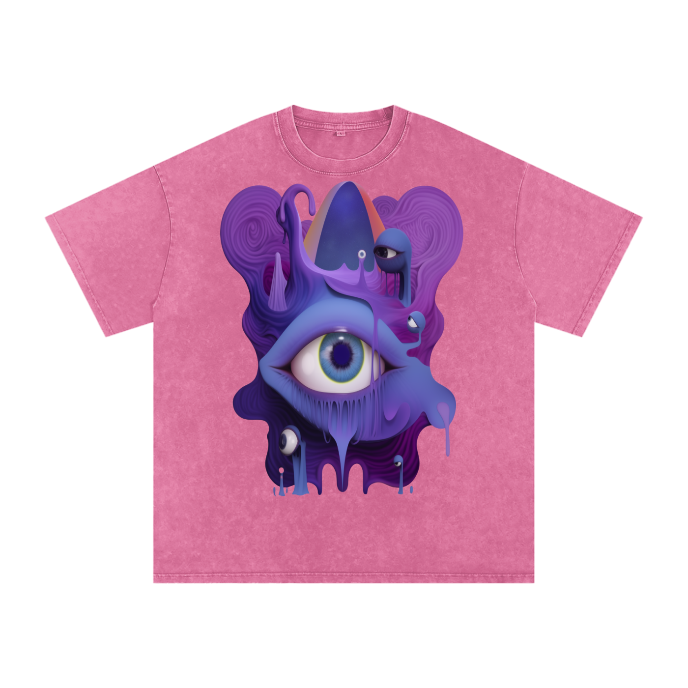 Eyeball Pastel Purple Psychedelic Neon Grime Goo Drip Wierdcore Rave Festival Snow Washed Oversized Cotton T-Shirt