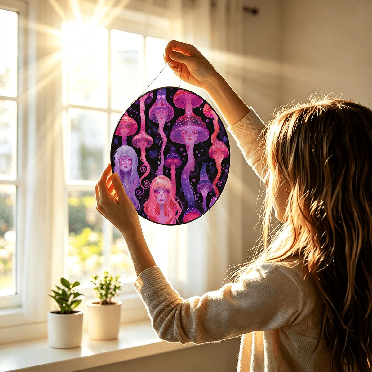 Jellyfish Stained Glass SuncatcherJellyfish Pastel Laava lamp Anime Drip Neon Glow Purple Pink Pastel Rave Goddess Window Hanging