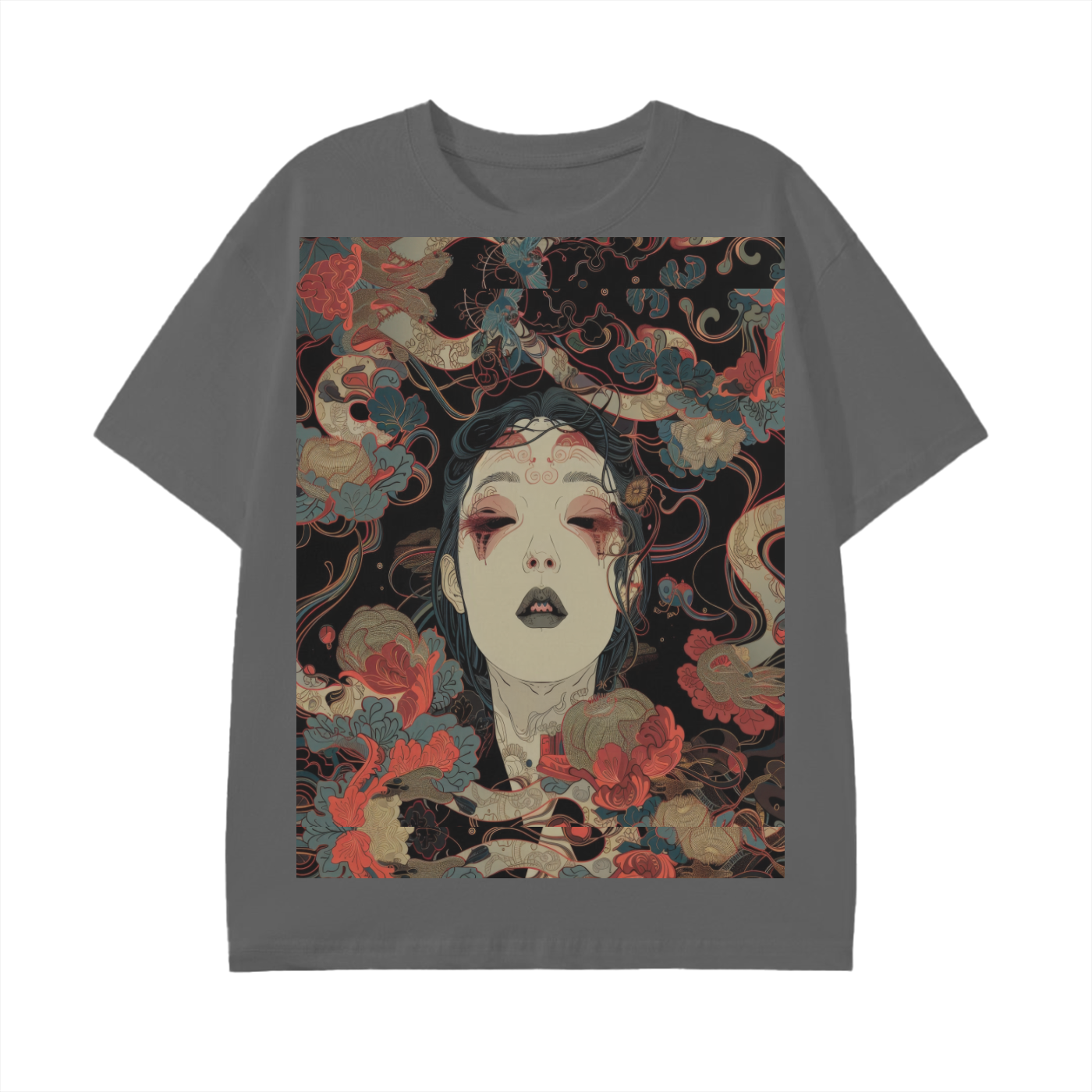 Avant Goth Rose Snake Lady Swirling Unisex Long print Unisex Graphic Classic T-Shirt