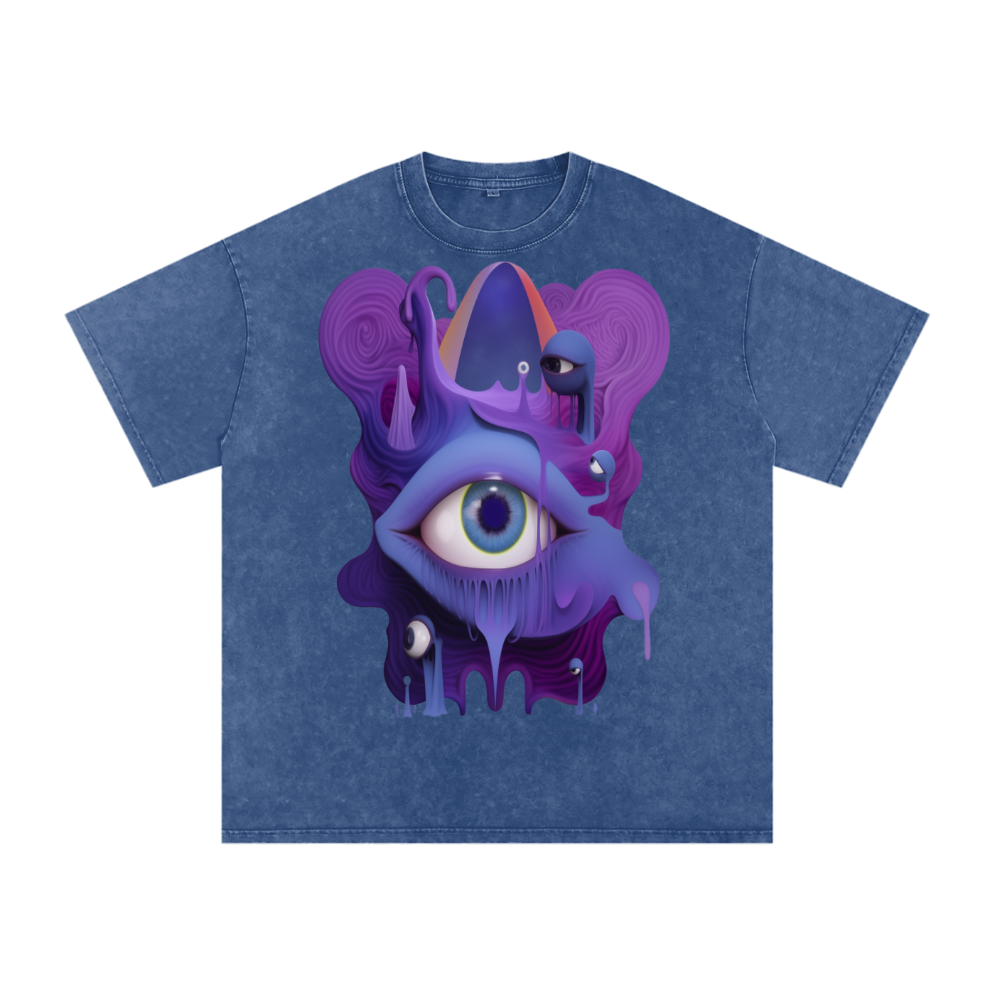 Eyeball Pastel Purple Psychedelic Neon Grime Goo Drip Wierdcore Rave Festival Snow Washed Oversized Cotton T-Shirt