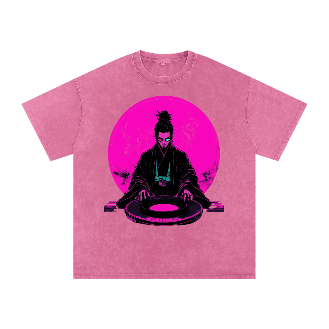 Neon Moon DJ Edo Samurai Wizard Traveler Grunge Punk Rave Festival Acid Wash Oversize T-Shirt - 250 GSM