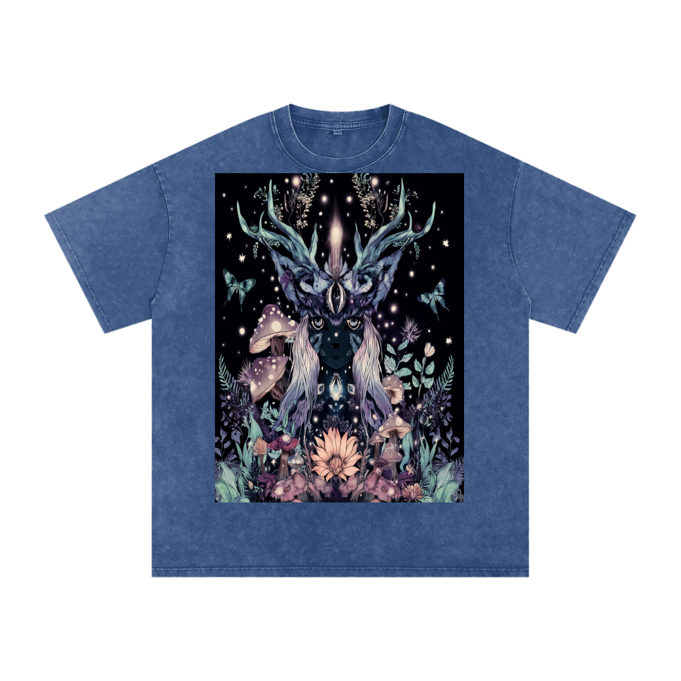 Winter Solstice Dark Mushroom Night Fawn Dark Fairy  Festival Snow Washed Oversized Cotton T-Shirt