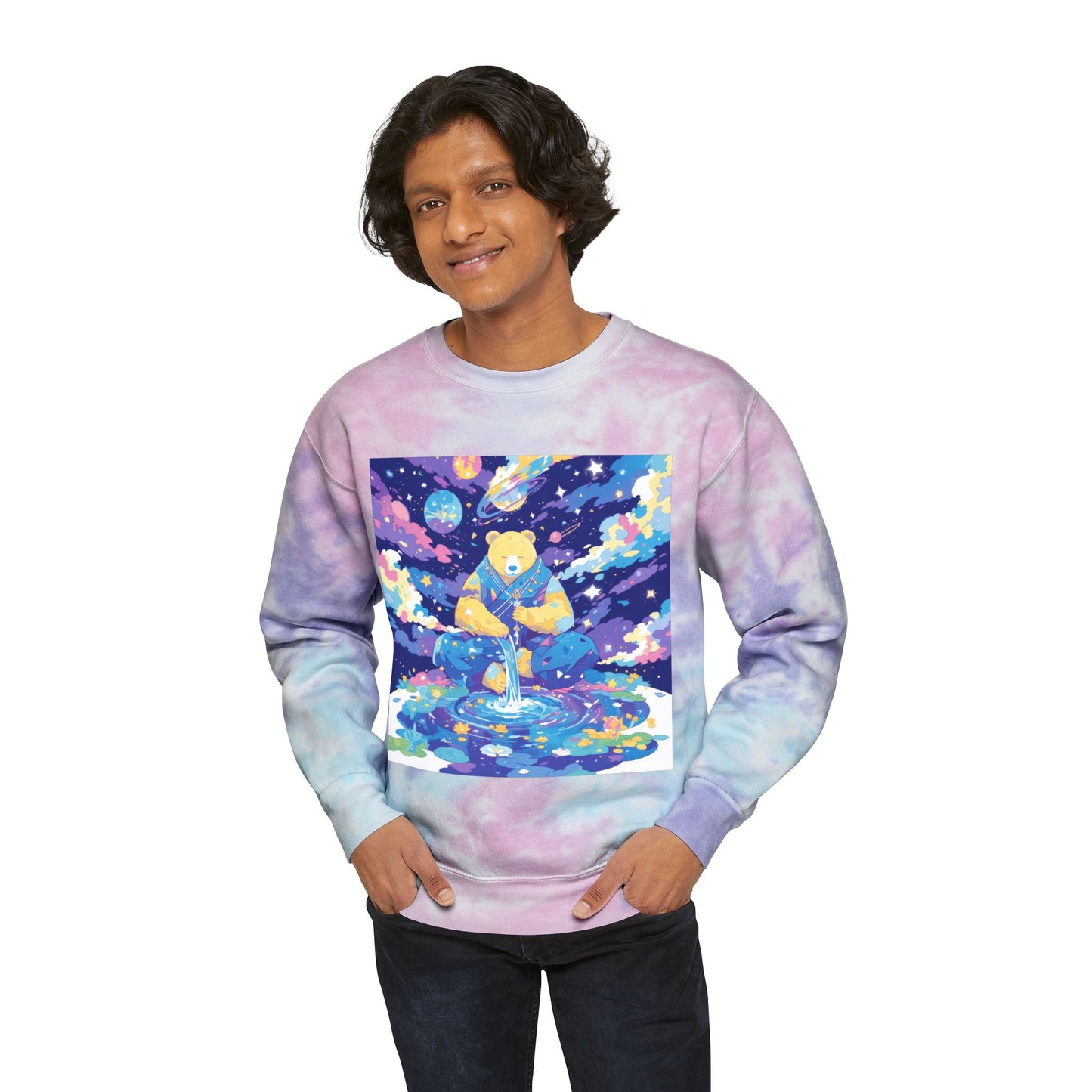 Psychedelic Bear Grateful Pond Drip Unisex Tie-Dye Sweatshirt