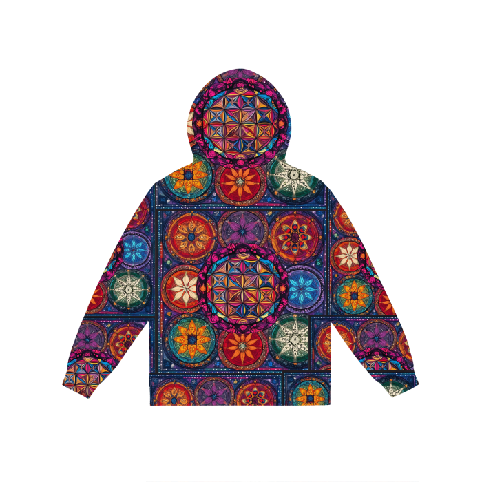 Fractal Floral Mandala Multicolor Warm Heart Chakra Crown Burst Border Festival All-Over Print Women's No Pocket Zip Hoodie