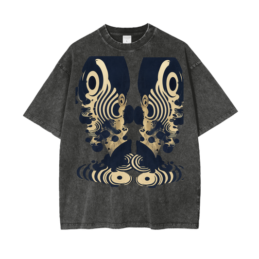 Rorshach Reflective Psychedelic Art Nouveau Ink Black White Figure Psy FestivalAcid Wash Oversize T-Shirt - 250 GSM