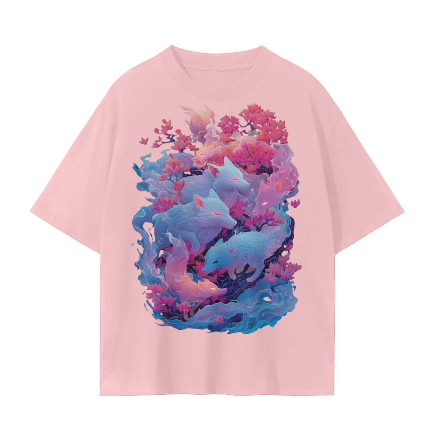 Cherry Blossom Fox Fire Ghost Spirit Yokai Unisex Seamless T-Shirt - 230 GSM