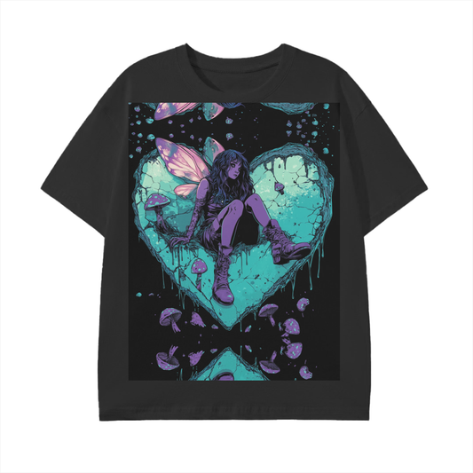 Teal Pastel Ombre Mushroom Space Galactic Grunge Pastel Rocky Thorn Heart Unisex Graphic Grunge Fairy Classic T-Shirt