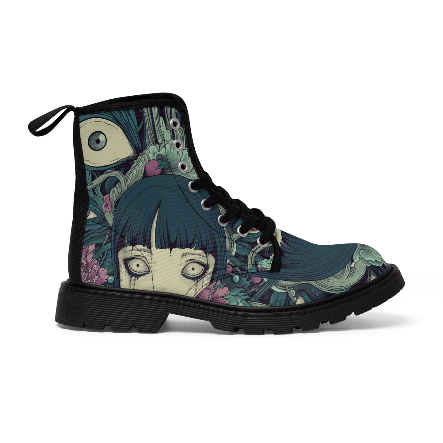 Anime Blue Horror Eyeball vision Goth Men's Canvas Boots