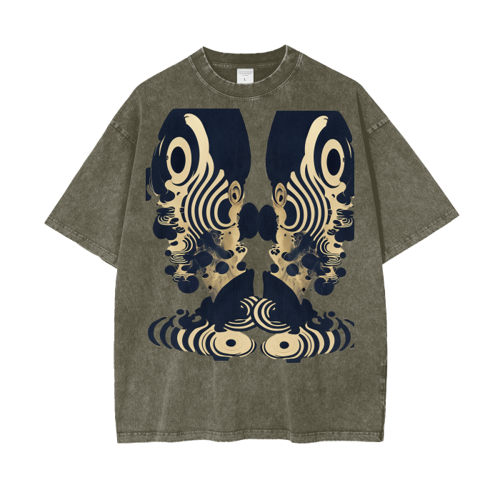 Rorshach Reflective Psychedelic Art Nouveau Ink Black White Figure Psy FestivalAcid Wash Oversize T-Shirt - 250 GSM