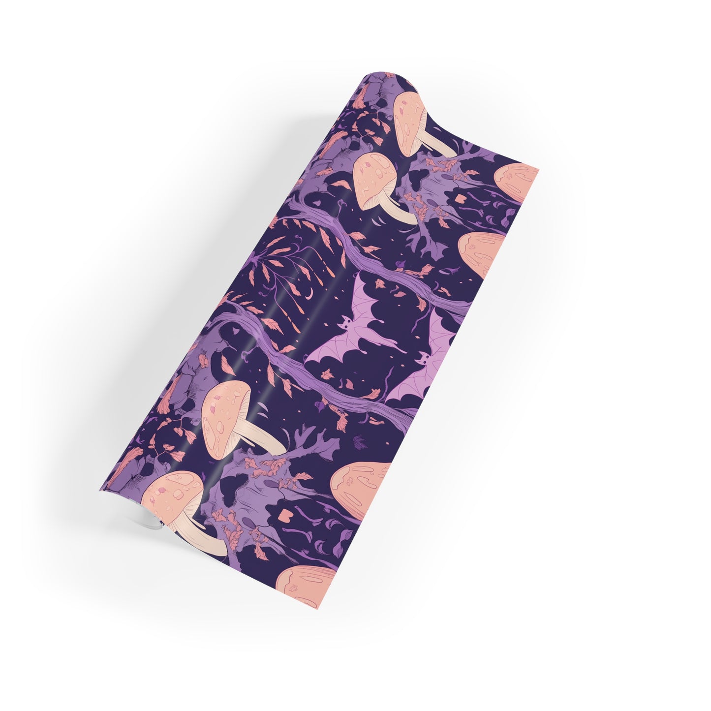 Purple Bat Art Nouveau Pastel Shroom Leaves Fall Boho Witchcore Pagan Gift Wrapping Paper Rolls, 1pc