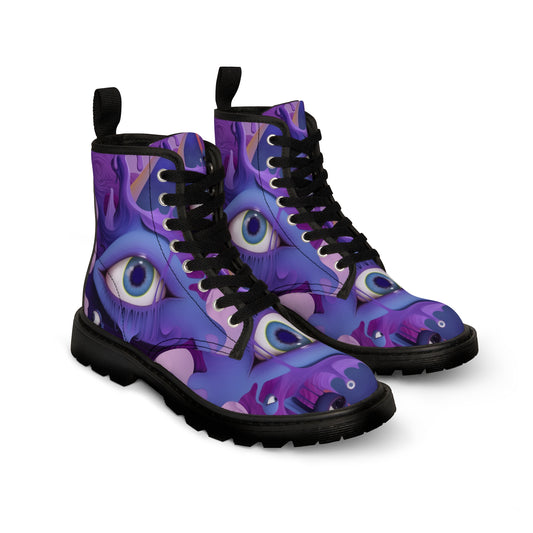 Purple Pastel Wierdcore Grunge Goth Lavender Lilac Eyeball UV Festivalwear Men's Canvas Boots
