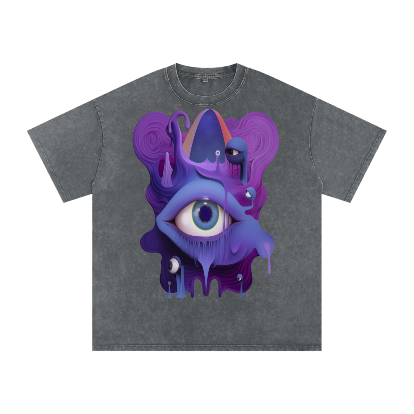 Eyeball Pastel Purple Psychedelic Neon Grime Goo Drip Wierdcore Rave Festival Snow Washed Oversized Cotton T-Shirt