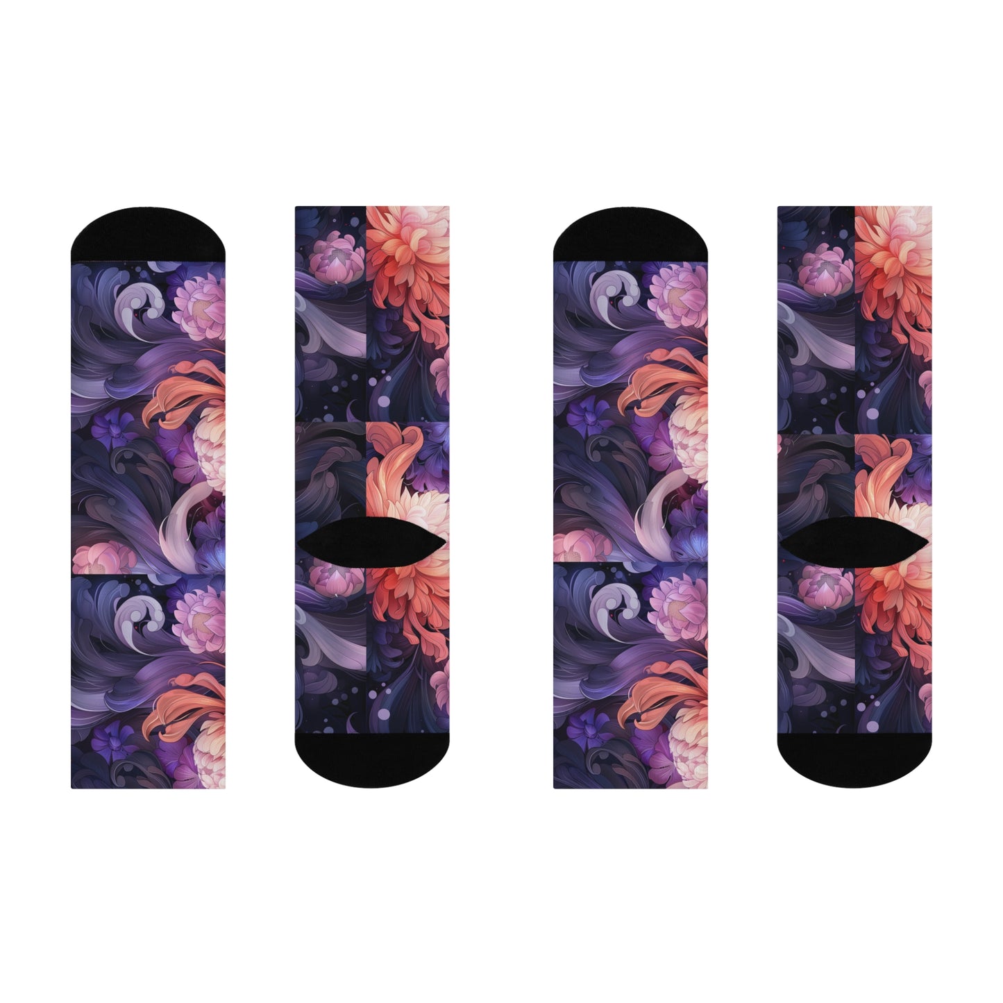 Pink Floral Lotus Scale Swirl Pastel Anime Orient Cushioned Crew Socks