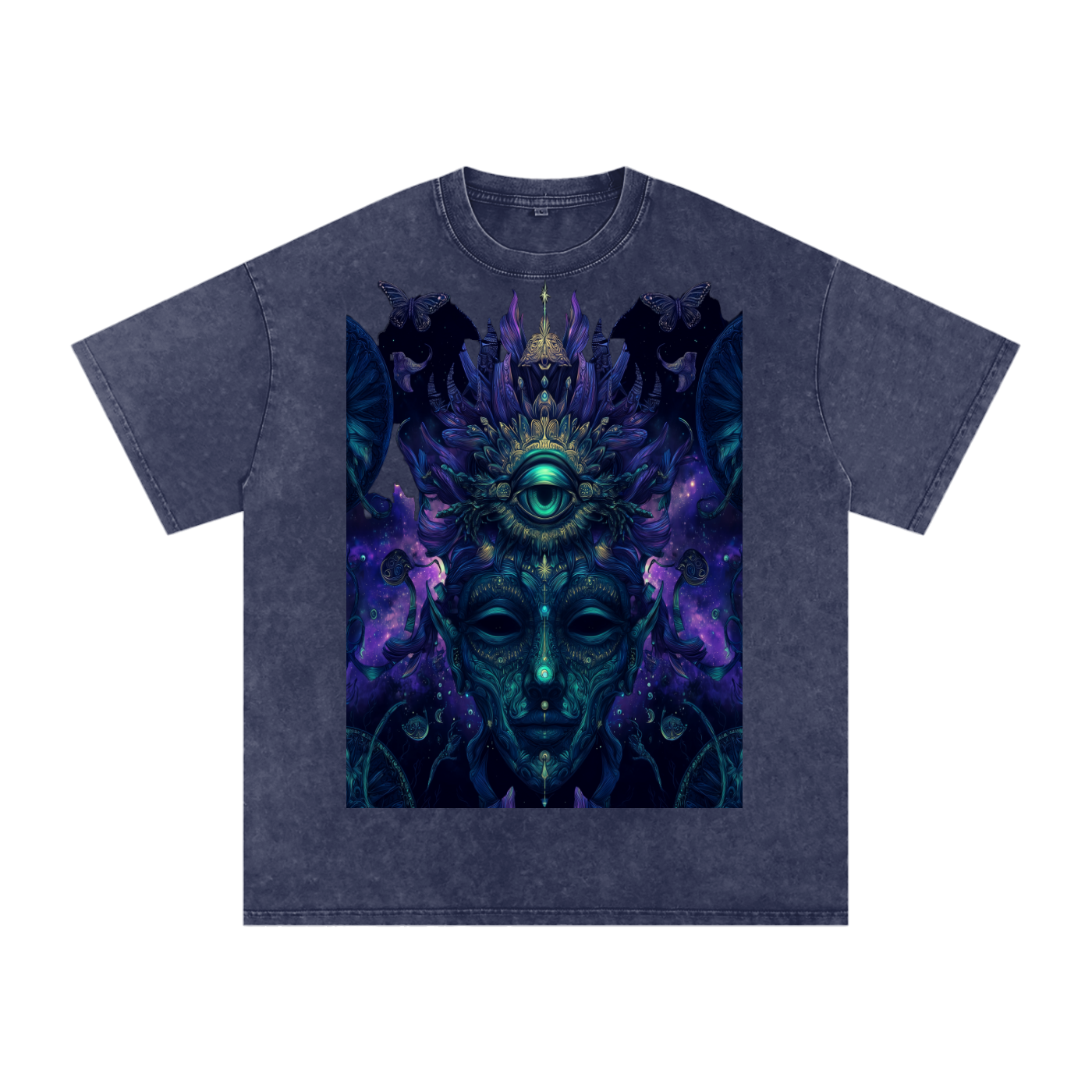 Fractal Dark Woods DMT Shaman Ultramarine Festival Rave Third Eye Snow Washed Oversized Cotton T-Shirt