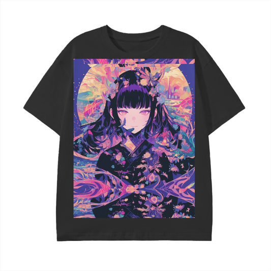 Purple Moon Sunset Fractal Yuko Witch Anime Reflective Kaleidescope Floral Night Unisex Graphic Classic T-Shirt