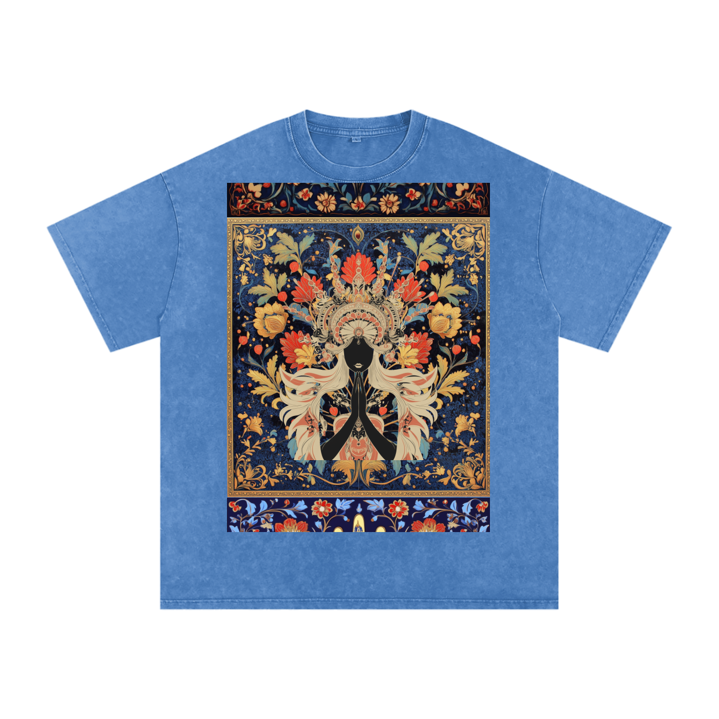 Dark Levant Eastern Nile Boho Floral Prayer Goddess Graphic Festival Unisex Classic T-Shirt-Snow Washed Oversized Cotton T-Shirt