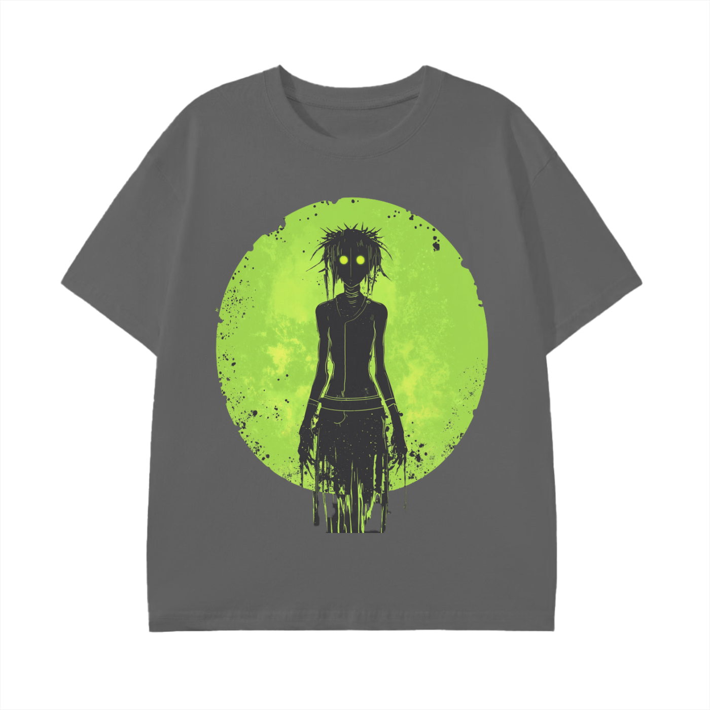 Grunge Apocalyptic Lime Green Neon Moon Shadow Ink Rave Zombie Girl Graphic Grunge Punk Unisex Classic T-Shirt - 180 GSM
