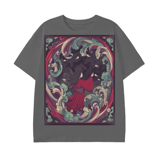 Wave Girl Ocean Night Swirl Avant Kimono Anime Graphic Print Unisex Classic T-Shirt