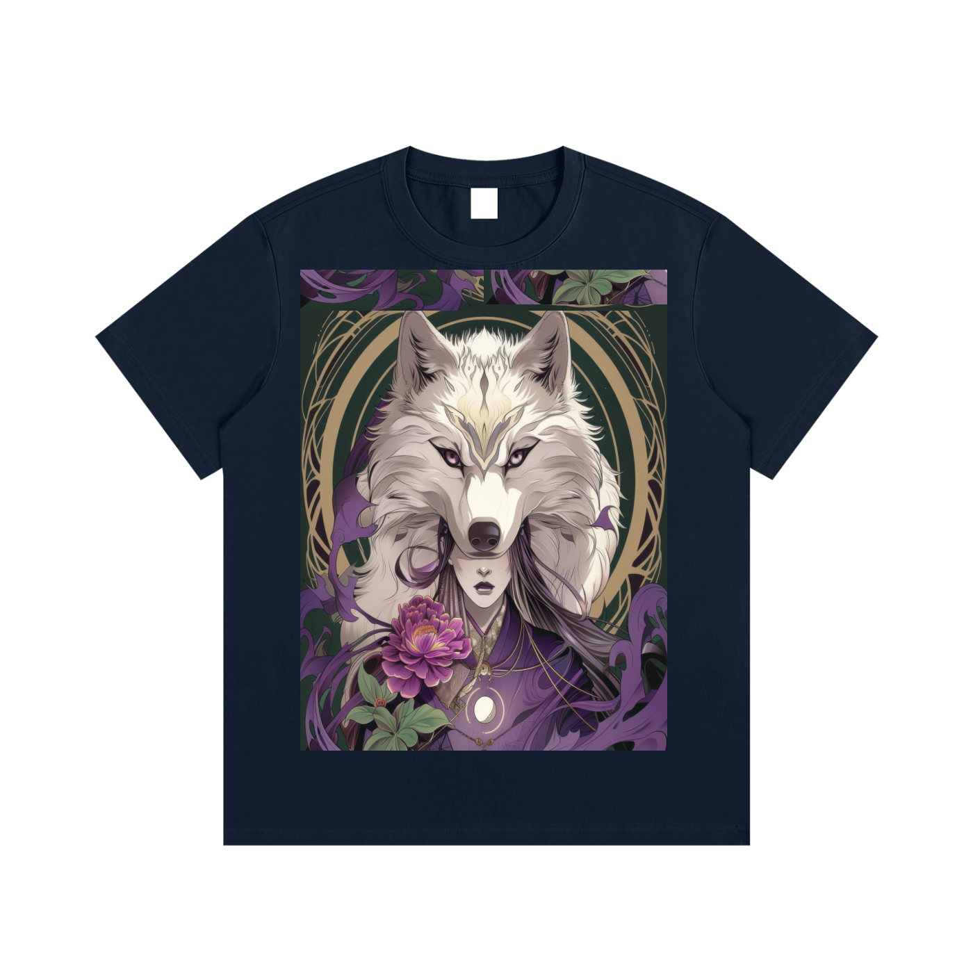 Wolf Man Orb Mystic Golden bordered moon Unisex Cotton graphic T-Shirt