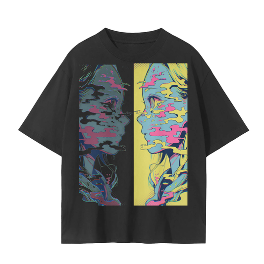 Retro Mirror Anime Soul Twin Psychedelic Swirl Gaze Graphic Tee 1 Unisex Seamless T-Shirt - 230 GSM