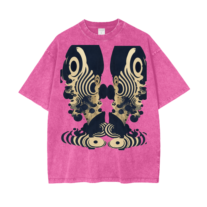 Rorshach Reflective Psychedelic Art Nouveau Ink Black White Figure Psy FestivalAcid Wash Oversize T-Shirt - 250 GSM