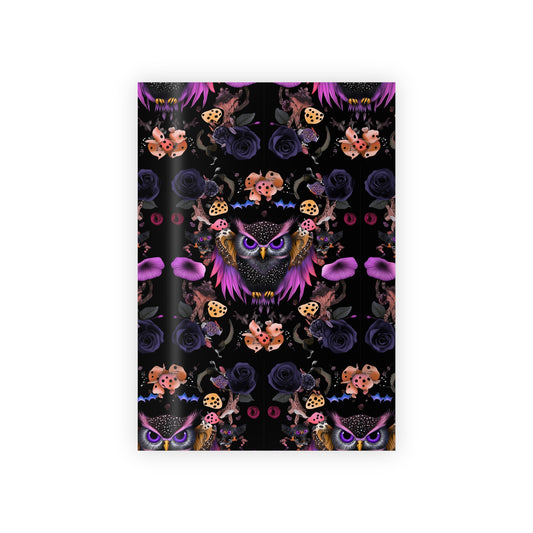 Goth Black Purple Owl Rose Cottagecore Foliage Gift Wrapping Paper Rolls, 1pc