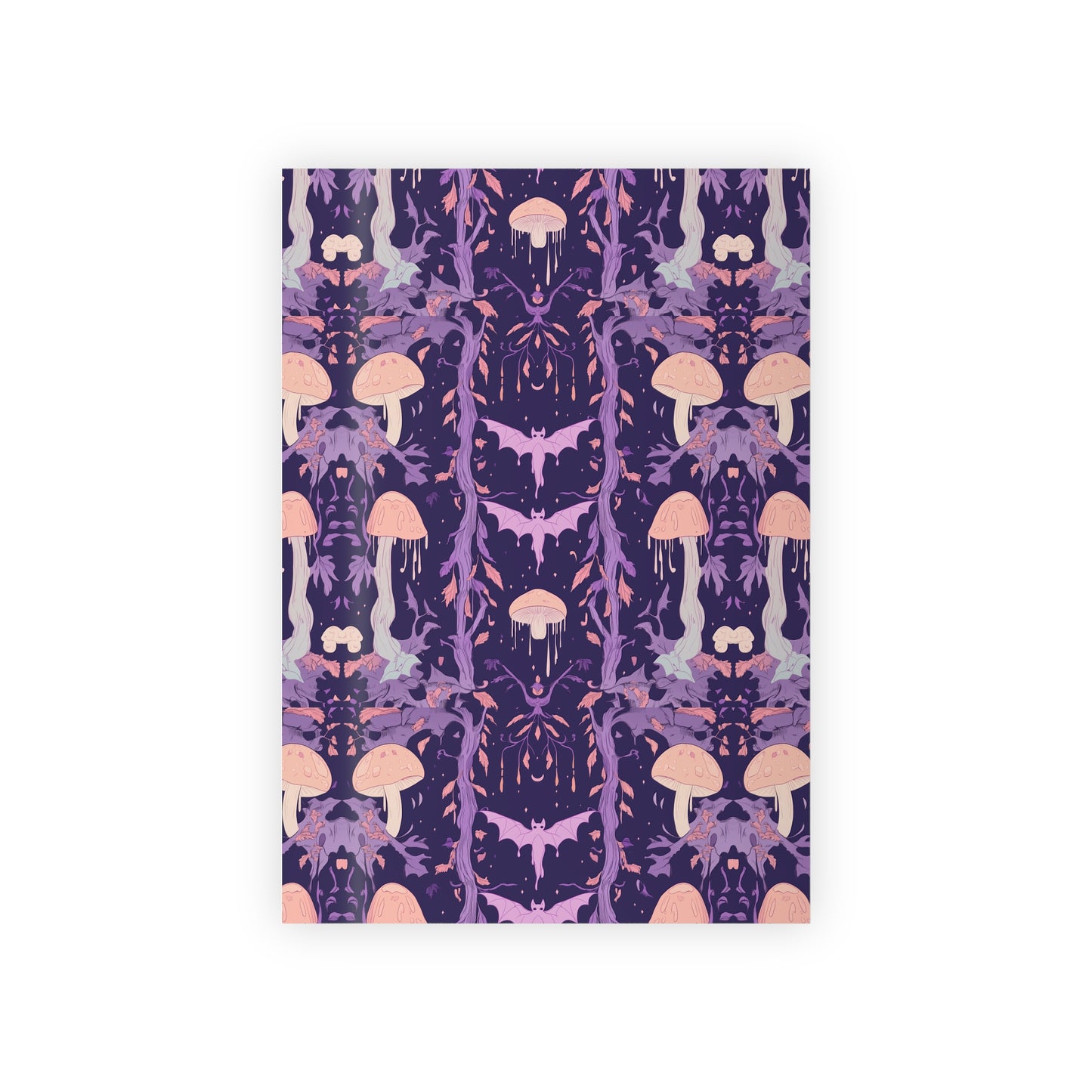 Purple Bat Art Nouveau Pastel Shroom Leaves Fall Boho Witchcore Pagan Gift Wrapping Paper Rolls, 1pc