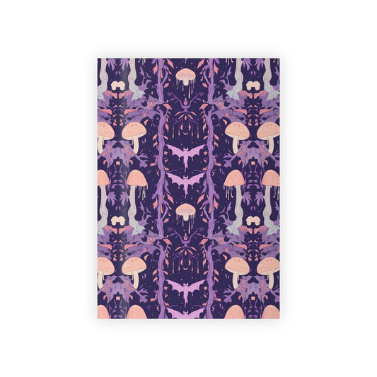 Purple Bat Art Nouveau Pastel Shroom Leaves Fall Boho Witchcore Pagan Gift Wrapping Paper Rolls, 1pc