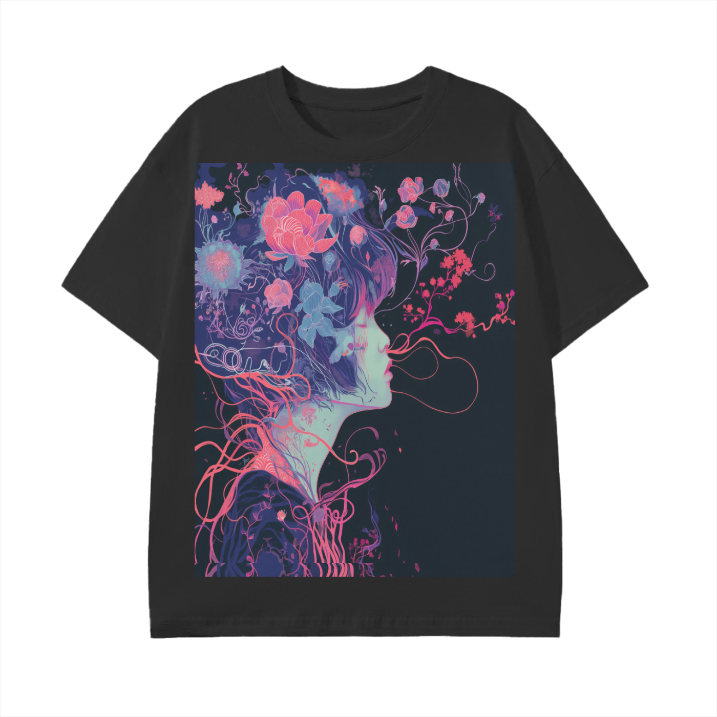 Floral Lotus Wire Girl Japan Silhouetted Bloom Anime Graphic Unisex Classic T-Shirt