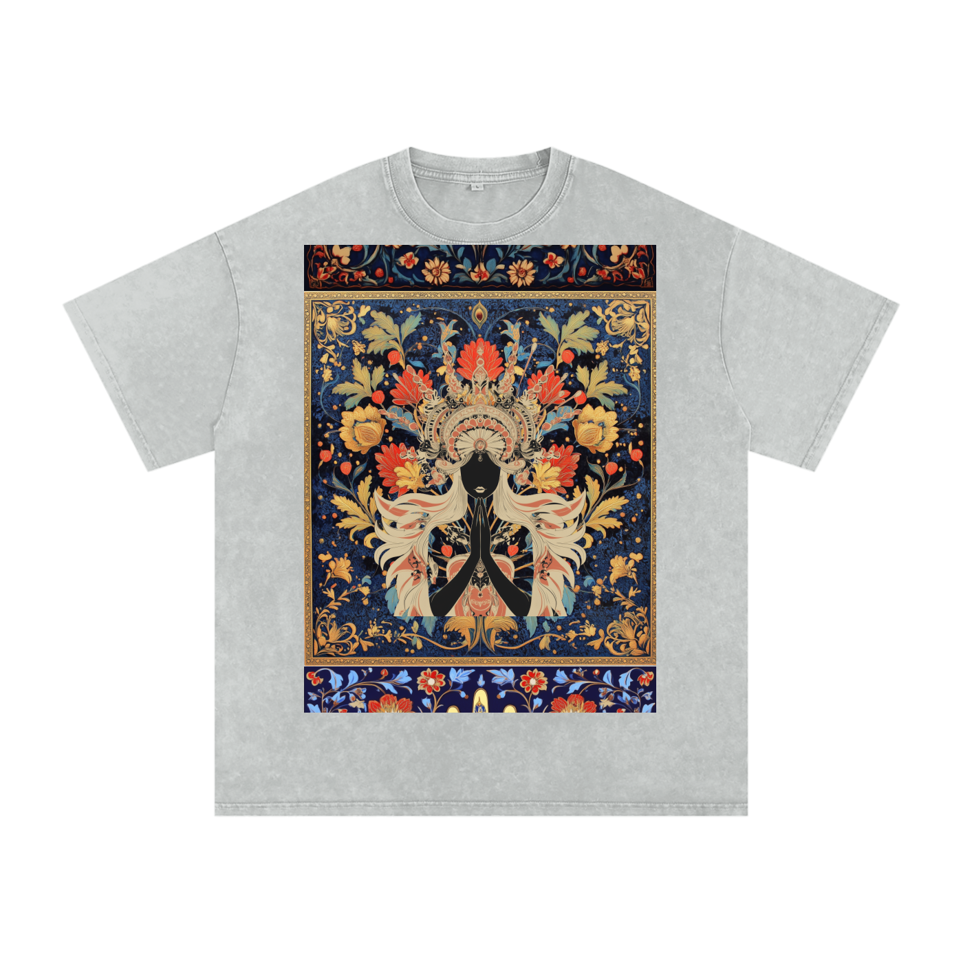 Dark Levant Eastern Nile Boho Floral Prayer Goddess Graphic Festival Unisex Classic T-Shirt-Snow Washed Oversized Cotton T-Shirt