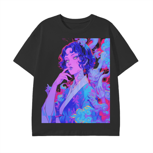 Red Purple Laava Neon Uv Kibuki Kabuki anime Lady Goddess Smoke Unisex Graphic Tee  Classic T-Shirt