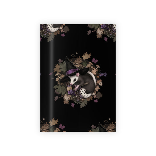 Opossum Witch Hat Foliage Cottagecore Black Halloween Gift Wrapping Paper Rolls, 1pc