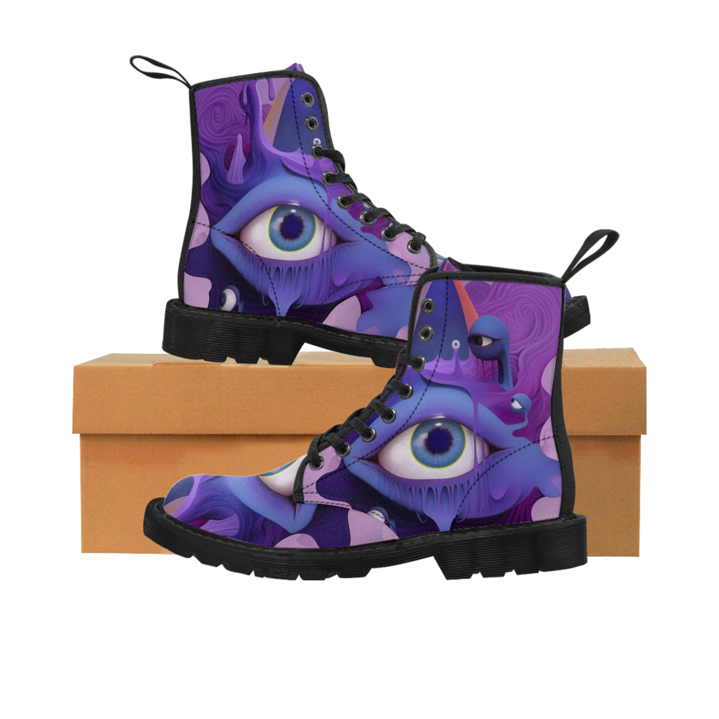 Purple Pastel Wierdcore Grunge Goth Lavender Lilac Eyeball UV Festivalwear Men's Canvas Boots