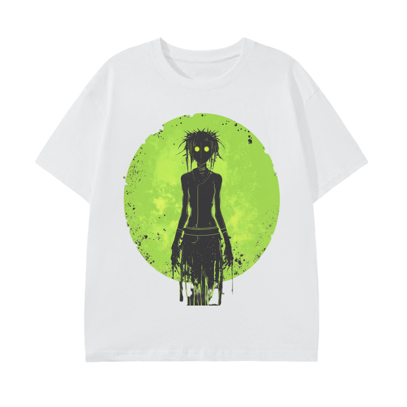 Grunge Apocalyptic Lime Green Neon Moon Shadow Ink Rave Zombie Girl Graphic Grunge Punk Unisex Classic T-Shirt - 180 GSM