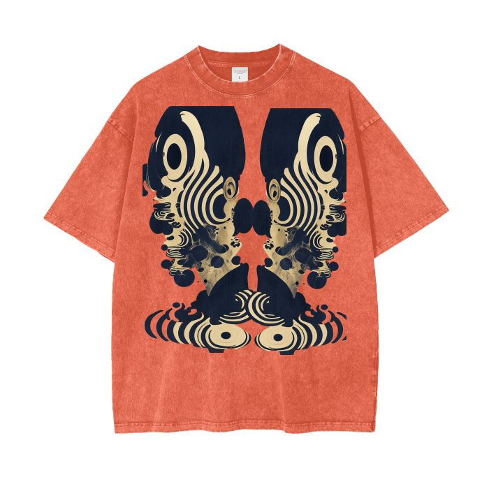 Rorshach Reflective Psychedelic Art Nouveau Ink Black White Figure Psy FestivalAcid Wash Oversize T-Shirt - 250 GSM
