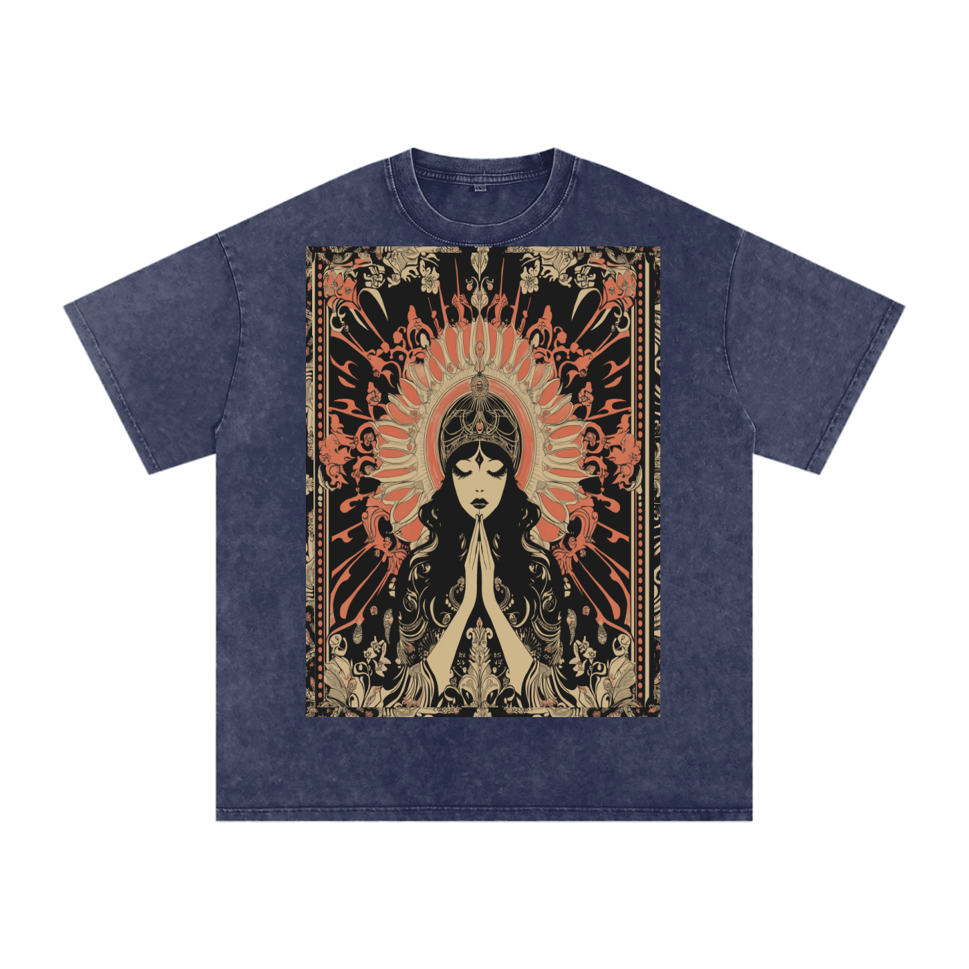 Retro mystic art nouveau Levant Boho prayer festival peace prayer goddess Snow Washed Oversized Cotton T-Shirt