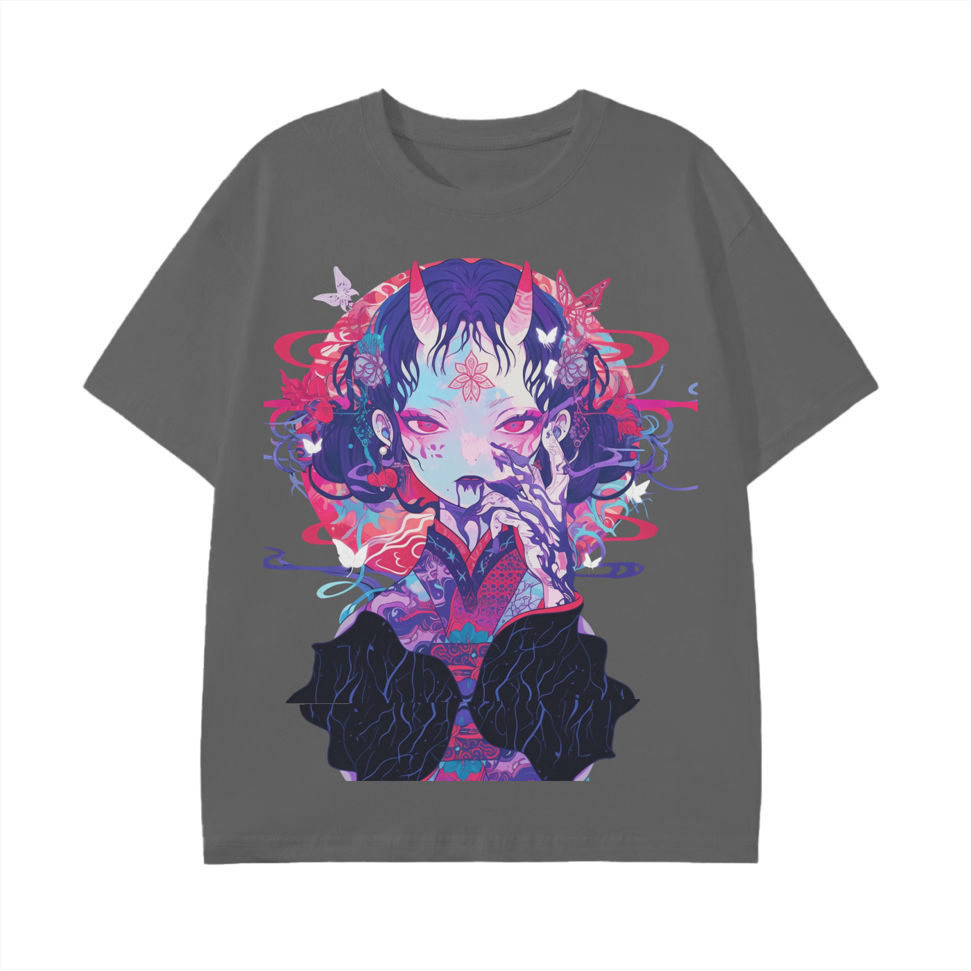 Anime Vampiric Ghost Illusion Witch Lotus Horns Reflective Butterfly Kabuki Graphic Unisex Classic T-Shirt