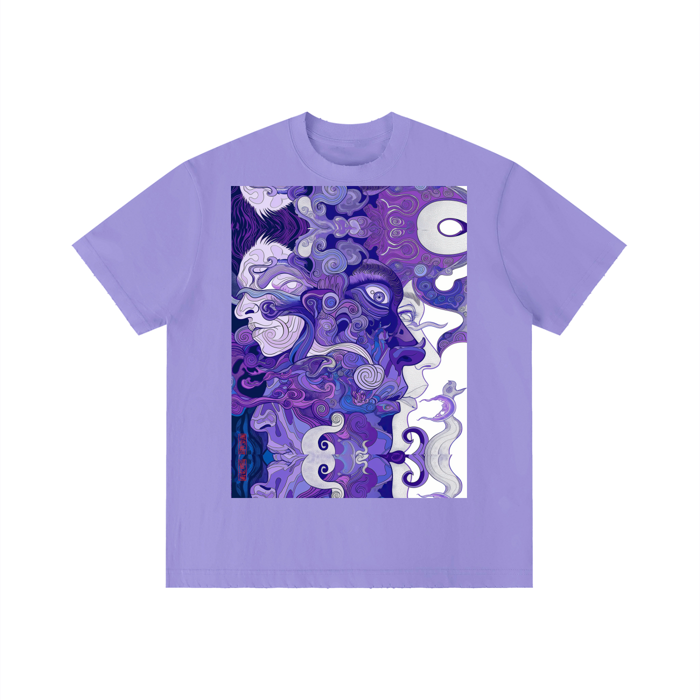 Purple Wave Smoke Illusion Goddess Art Nouveau Unisex Vintage Wash Distressed T-Shirt