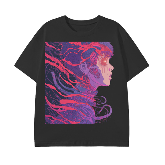 Floral Neural Wire Futuristic Purple Red Fusion Anime Meca Being Graphic Festival Rave Unisex Classic T-Shirt