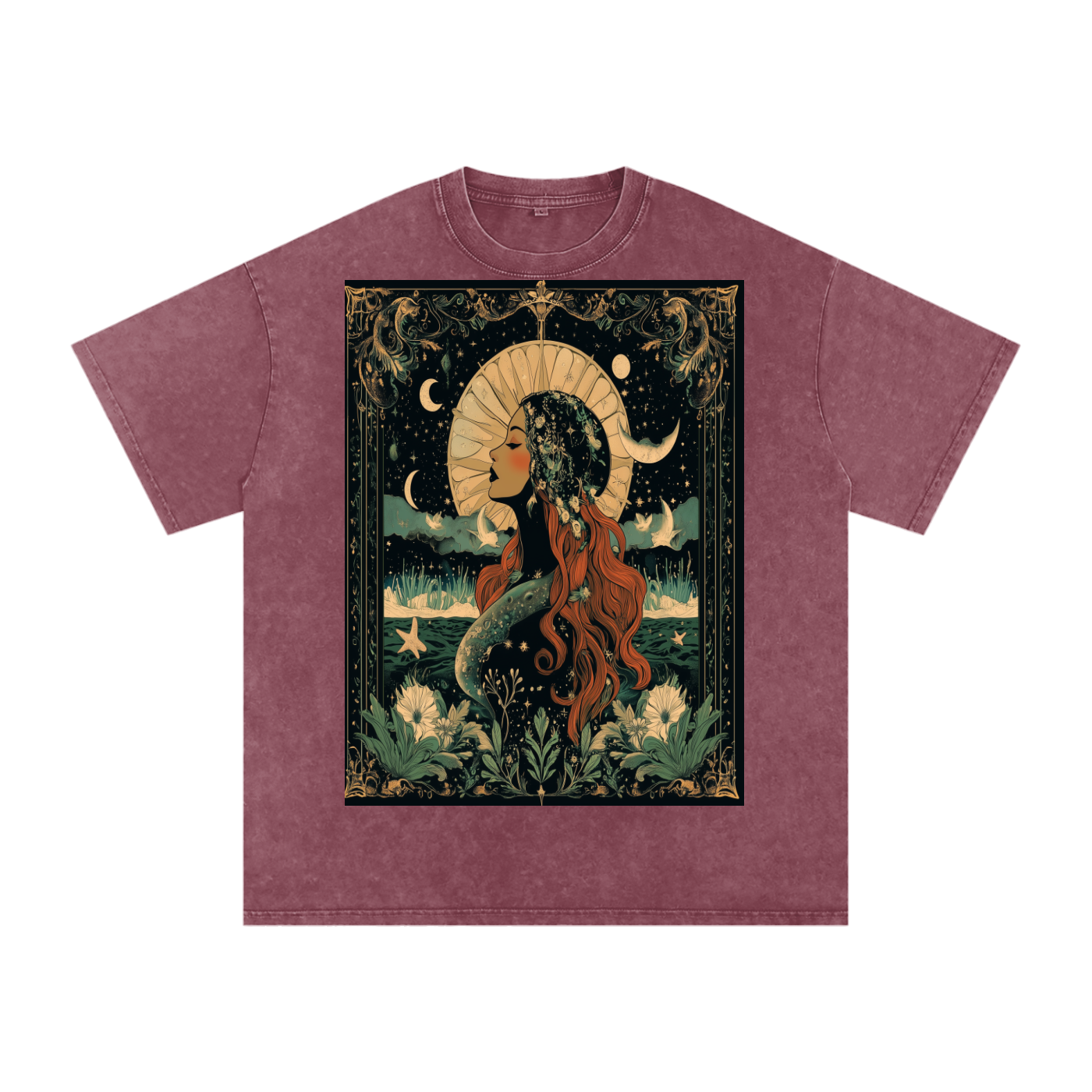 Art Nouveau Moonlight Boho Green River Witchy Grunge Dark Cottage Acid Acid Wash Oversize T-Shirt - 250 GSM