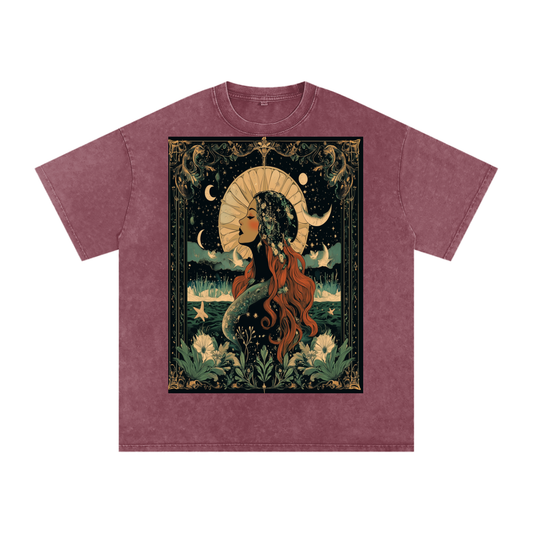 Art Nouveau Moonlight Boho Green River Witchy Grunge Dark Cottage Acid Acid Wash Oversize T-Shirt - 250 GSM