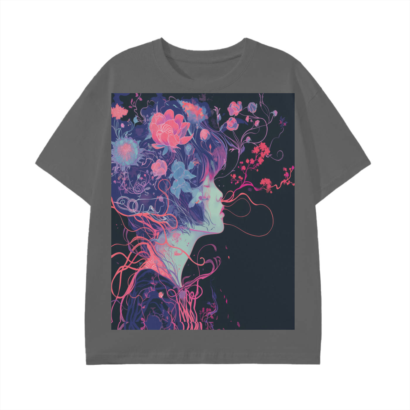 Floral Lotus Wire Girl Japan Silhouetted Bloom Anime Graphic Unisex Classic T-Shirt