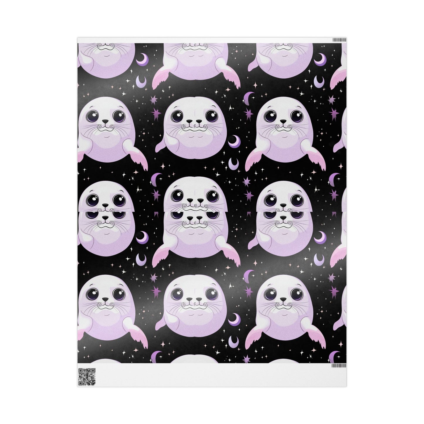 Baby Harp Seal Crescent Moon Pastel Lilac Lavender Black Wrapping Papers