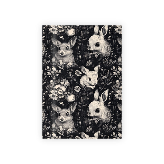 White Black Woodland Rabbit Mouse Cottagecore Goth Woodland Shadows Gift Wrapping Paper Rolls, 1pc