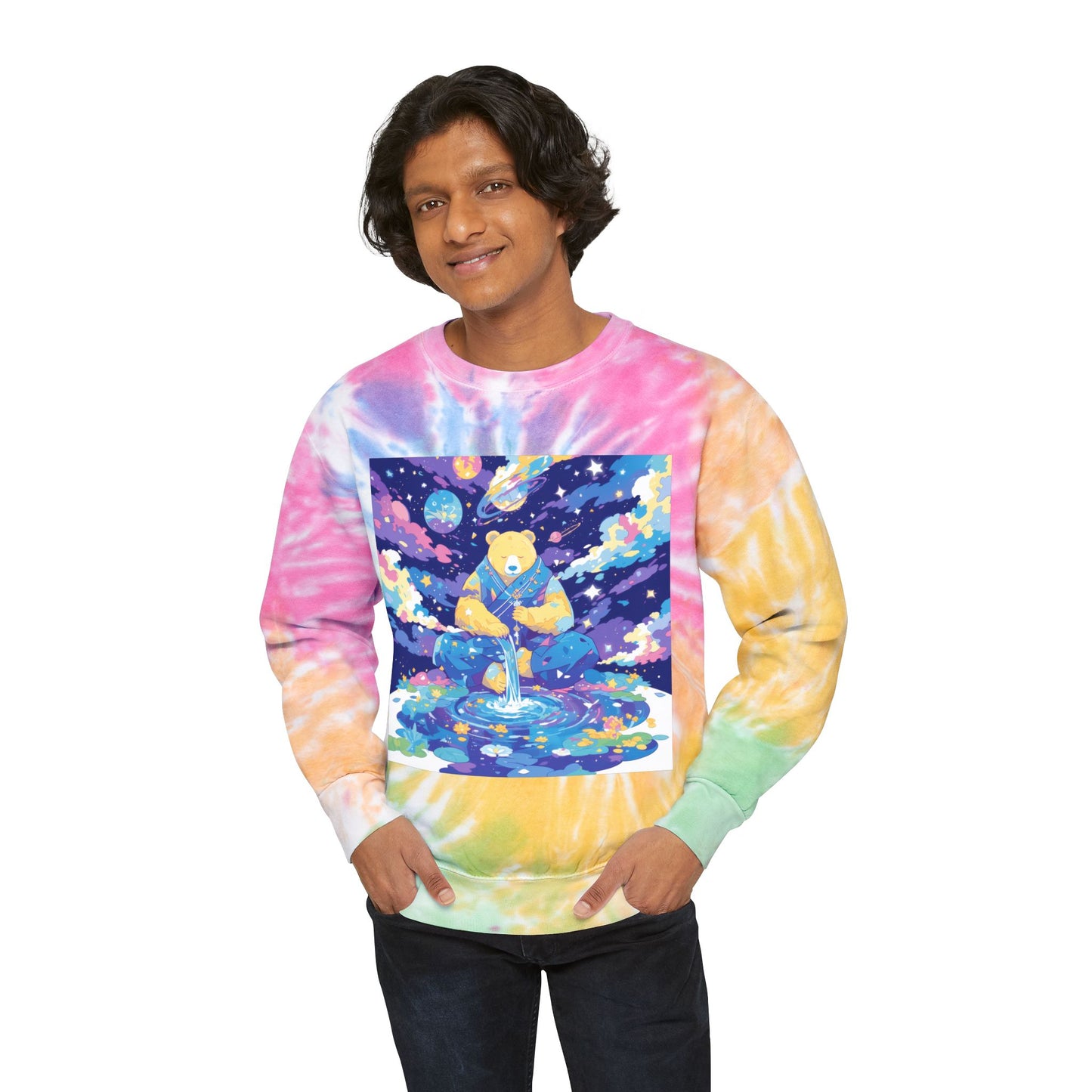 Psychedelic Bear Grateful Pond Drip Unisex Tie-Dye Sweatshirt
